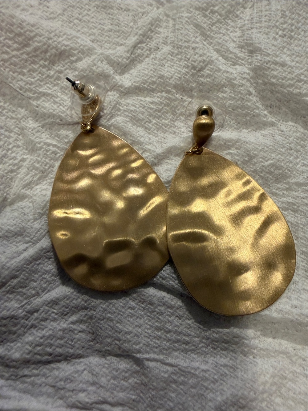 Hammered Gold Teardrop Dangle Earrings - Women Jewelry